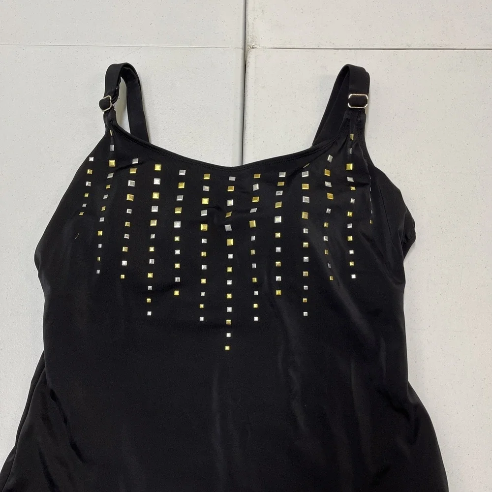 Chicos Swimsuit Black Metallic Studded One Piece 16 Padded Resort Vacation